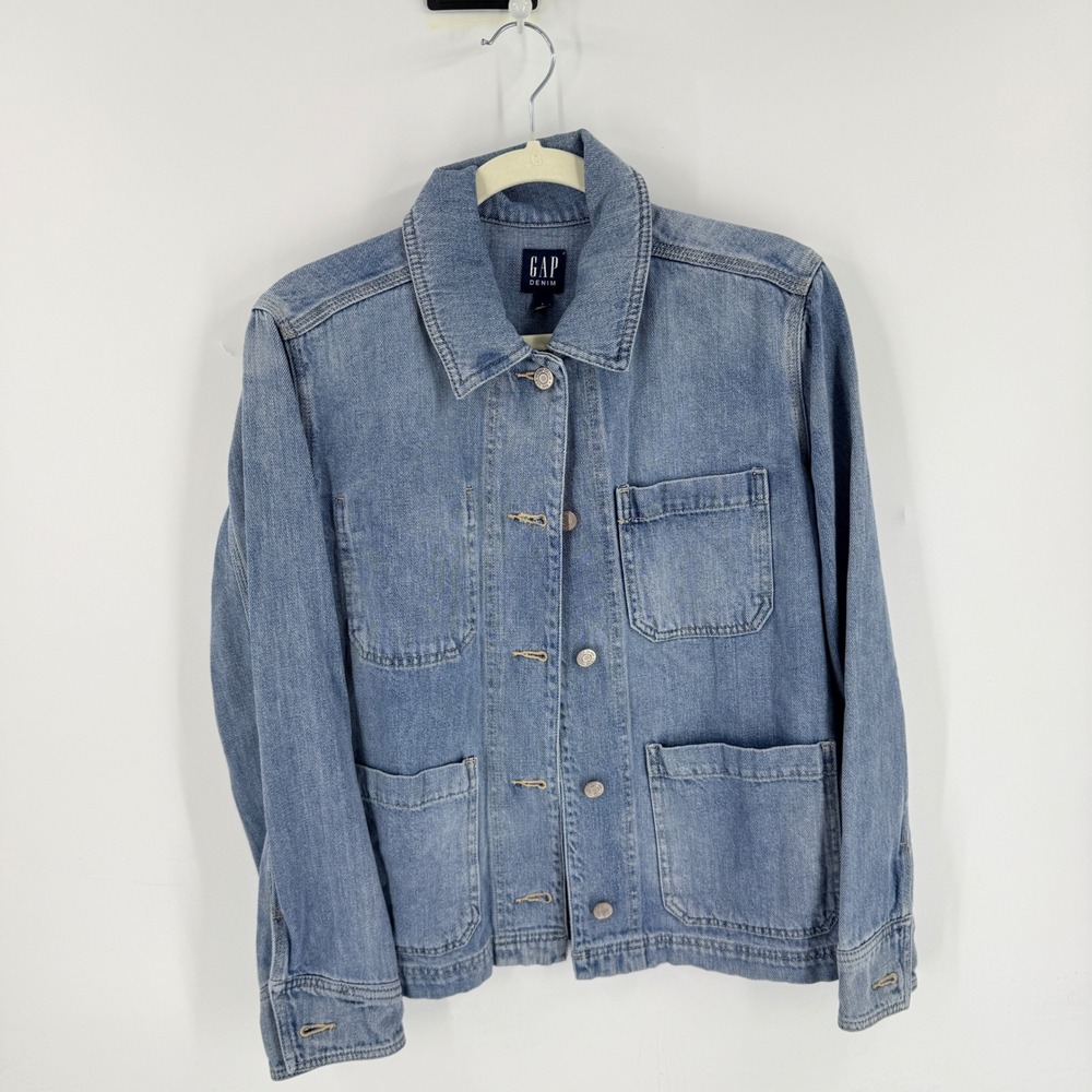 Gap Denim Barn Jacket Medium Wash Small Chore Coat Utility Workwear Americana